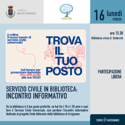 Servizio Civile Universale 2026: 4 posti in Biblioteca di Arzignano